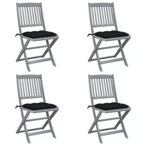 vidaXL, vidaXL Klappbare Gartenstühle 4 Stk. mit Kissen Massivholz Akazie, vidaXL Klappbare Gartenstühle 4 Stk. mit Kissen Massivholz Akazie