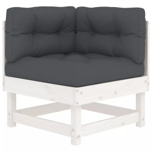 vidaXL, vidaXL Ecksofa mit Kissen Weiß Massivholz Kiefer, vidaXL Ecksofa mit Kissen Weiß Massivholz Kiefer