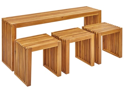 Beliani, Tisch mit Stühlen aus Akazienholz Modern BELLANO Tisch mit Stühlen aus Akazienholz Modern BELLANO, Beliani - Tisch mit Stühlen aus Akazienholz Modern BELLANO, One Size, Light Beige