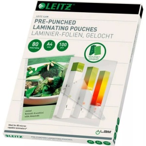 Leitz, Leitz Laminierfolie A4 80 ?m, Mediengewicht, LEITZ Laminiertasche A4 16918 glanz, 80my 100 Stk