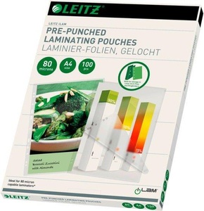 Leitz, Leitz Laminierfolie A4 80 ?m, Mediengewicht, LEITZ Laminiertasche A4 16918 glanz, 80my 100 Stk