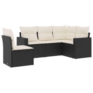 vidaXL, vidaXL 5-tlg. Garten-Sofagarnitur mit Kissen Schwarz Poly Rattan, vidaXL 5-tlg. Garten-Sofagarnitur mit Kissen Schwarz Poly Rattan
