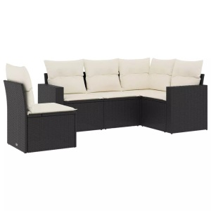 vidaXL, vidaXL 5-tlg. Garten-Sofagarnitur mit Kissen Schwarz Poly Rattan, vidaXL 5-tlg. Garten-Sofagarnitur mit Kissen Schwarz Poly Rattan