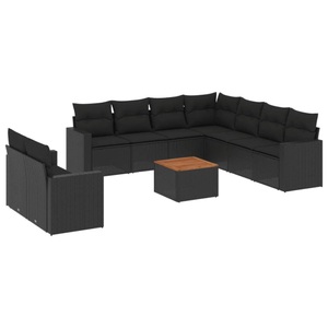 vidaXL, vidaXL 10-tlg. Garten-Sofagarnitur mit Kissen Schwarz Poly Rattan, vidaXL 10-tlg. Garten-Sofagarnitur mit Kissen Schwarz Poly Rattan