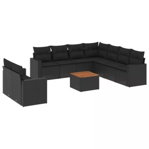 vidaXL, vidaXL 10-tlg. Garten-Sofagarnitur mit Kissen Schwarz Poly Rattan, vidaXL 10-tlg. Garten-Sofagarnitur mit Kissen Schwarz Poly Rattan