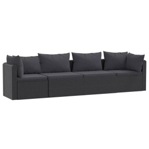 Diverse Hardware, 4-tlg. Garten-Sofagarnitur mit Auflagen Poly Rattan Schwarz, vidaXL 4-tlg. Garten-Sofagarnitur mit Auflagen Poly Rattan Schwarz