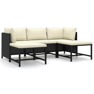 vidaXL, vidaXL 5-tlg. Garten-Lounge-Set mit Kissen Poly Rattan Schwarz, vidaXL 5-tlg. Garten-Lounge-Set mit Kissen Poly Rattan Schwarz