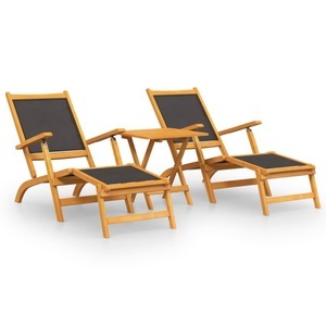 vidaXL, vidaXL Garten-Liegestühle mit Tisch Massivholz Akazie und Textilene