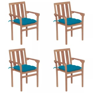 vidaXL, vidaXL Stapelbare Gartenstühle mit Kissen 4 Stk. Massivholz Teak, vidaXL Stapelbare Gartenstühle mit Kissen 4 Stk. Massivholz Teak