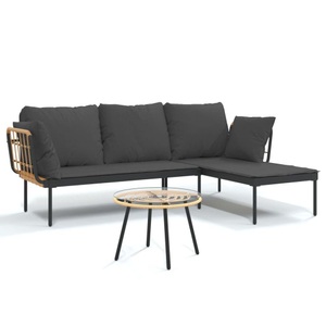 vidaXL, vidaXL 3-tlg. Garten-Lounge-Set mit Kissen Dunkelgrau Poly Rattan