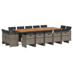 vidaXL, vidaXL 15-tlg. Garten-Essgruppe mit Kissen Grau Poly Rattan