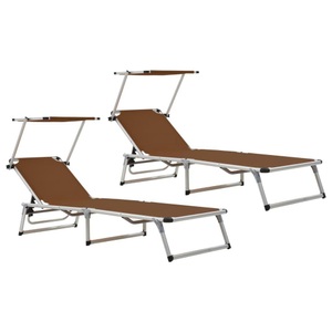 vidaXL, vidaXL Klappbare Sonnenliegen mit Dach 2 Stk. Alu Textilene Braun, vidaXL Klappbare Sonnenliegen mit Dach 2 Stk. Alu Textilene Braun
