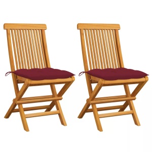 vidaXL, vidaXL Gartenstühle mit Weinroten Kissen 2 Stk. Massivholz Teak, vidaXL Gartenstühle mit Weinroten Kissen 2 Stk. Massivholz Teak