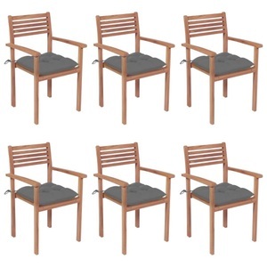 vidaXL, vidaXL Stapelbare Gartenstühle mit Kissen 6 Stk. Massivholz Teak, 