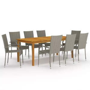vidaXL, vidaXL 9-tlg. Garten-Essgruppe Grau, vidaXL 9-tlg. Garten-Essgruppe Grau