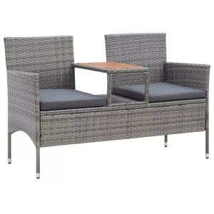 vidaXL, vidaXL 2-Sitzer-Gartenbank mit Teetisch 143 cm Poly Rattan Grau, vidaXL 2-Sitzer-Gartenbank mit Teetisch 143 cm Poly Rattan Grau