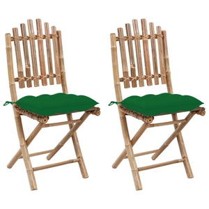 vidaXL, vidaXL Klappbare Gartenstühle 2 Stk. mit Kissen Bambus, vidaXL Klappbare Gartenstühle 2 Stk. mit Kissen Bambus