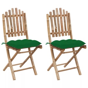 vidaXL, vidaXL Klappbare Gartenstühle 2 Stk. mit Kissen Bambus