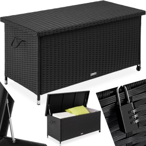 TecTake, Auflagenbox Kiruna mit Kunststoffgeflecht Auflagenbox Kiruna mit Kunststoffgeflecht, Tectake - Auflagenbox Kiruna mit Kunststoffgeflecht, 120cm, Schwarz
