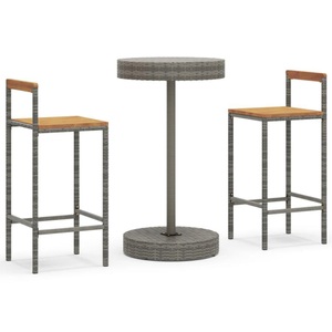 vidaXL, vidaXL 3-tlg. Gartenbar-Set Grau Poly Rattan & Massivholz Akazie