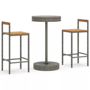 vidaXL, vidaXL 3-tlg. Gartenbar-Set Grau Poly Rattan & Massivholz Akazie