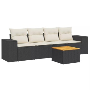 vidaXL, vidaXL 5-tlg. Garten-Sofagarnitur mit Kissen Schwarz Poly Rattan, vidaXL 5-tlg. Garten-Sofagarnitur mit Kissen Schwarz Poly Rattan