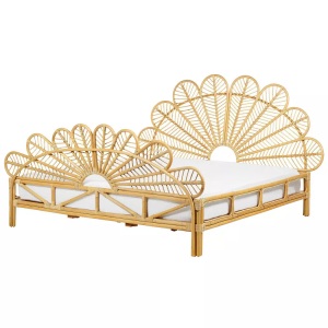 Beliani, Bett mit Lattenrost aus Rattan Boho FLORENTINE Bett mit Lattenrost aus Rattan Boho FLORENTINE, Beliani - Bett mit Lattenrost aus Rattan Boho FLORENTINE, 180x200 cm, Light Beige