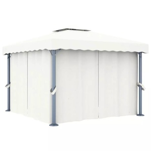vidaXL, vidaXL Pavillon mit Vorhang 3x3 m Cremeweiß Aluminium, vidaXL Pavillon mit Vorhang 3x3 m Cremeweiß Aluminium