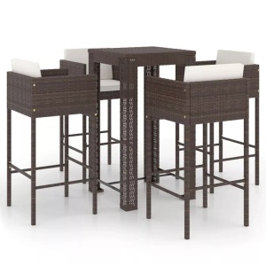 vidaXL, vidaXL 5-tlg. Gartenbar-Set mit Kissen Poly Rattan Braun, vidaXL 5-tlg. Gartenbar-Set mit Kissen Poly Rattan Braun