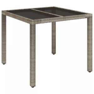 vidaXL, vidaXL Gartentisch mit Glasplatte Grau 90x90x75 cm Poly Rattan, vidaXL Gartentisch mit Glasplatte Grau 90x90x75 cm Poly Rattan