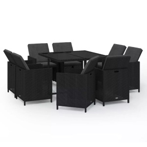 vidaXL, vidaXL 9-tlg. Garten-Essgruppe mit Auflagen Poly Rattan Schwarz, vidaXL 9-tlg. Garten-Essgruppe mit Auflagen Poly Rattan Schwarz