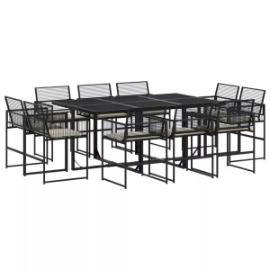 vidaXL, vidaXL 11-tlg. Garten-Essgruppe mit Kissen Schwarz Poly Rattan