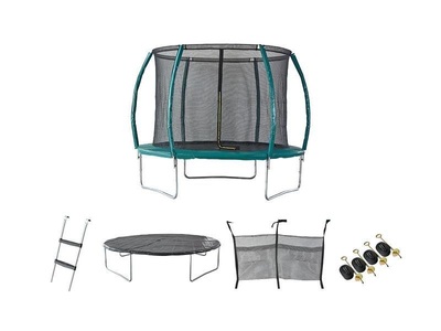 Vente-unique, Gartentrampolin mit Sicherheitsnetz + Leiter + Abdeckplane + Verankerungsset 5WALLABY Grün, 