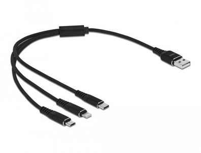 Delock, USB Ladekabel 3-in-1 USB-A > Lightning + Micro USB + USB-C, Delock USB-Ladekabel USB A - Lightning/Micro-USB B/USB C 0.3 m