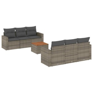 vidaXL, vidaXL 7-tlg. Garten-Sofagarnitur mit Kissen Grau Poly Rattan, vidaXL 7-tlg. Garten-Sofagarnitur mit Kissen Grau Poly Rattan