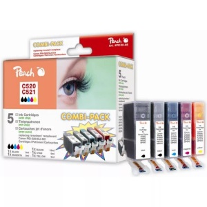 Peach, Peach Spar Pack Tintenpatronen, XL-Ergiebigkeit, kompatibel zu Canon CLI-521, PGI-520, Peach Tintenset Canon PGI-520XL / CLI-521XL C, M, Y, 2x BK