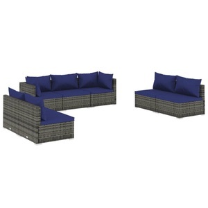 vidaXL, vidaXL 7-tlg. Garten-Lounge-Set mit Kissen Poly Rattan Grau, 