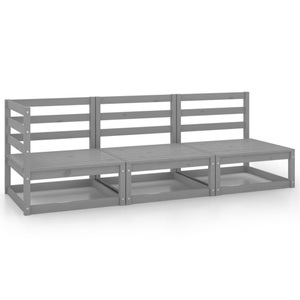 vidaXL, vidaXL 3-tlg. Garten-Lounge-Set Grau Kiefer Massivholz
