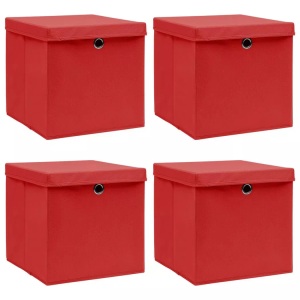 vidaXL, vidaXL Aufbewahrungsboxen mit Deckel 4 Stk. Rot 32×32×32cm Stoff, vidaXL Aufbewahrungsboxen mit Deckeln 4 Stk. Rot 32x32x32 cm Stoff