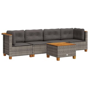 vidaXL, vidaXL 5-tlg. Garten-Sofagarnitur mit Kissen Grau Poly Rattan, vidaXL 5-tlg. Garten-Sofagarnitur mit Kissen Grau Poly Rattan