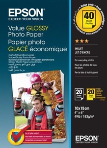 Epson, Epson S400044 Photo Paper Glossy, Epson Value Photo Paper, 10cm x 15cm, InkJet, 183g, S400044, (2 x 20 Blatt)