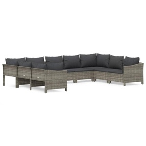 vidaXL, vidaXL 9-tlg. Garten-Lounge-Set mit Kissen Grau Poly Rattan
