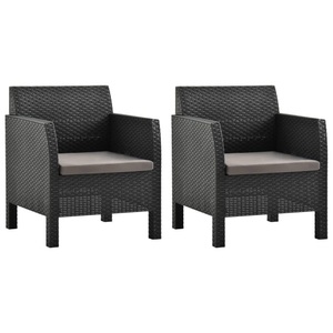 vidaXL, vidaXL Gartenstühle mit Kissen 2 Stk. PP Anthrazit, vidaXL Gartenstühle mit Kissen 2 Stk. PP Rattan Anthrazit