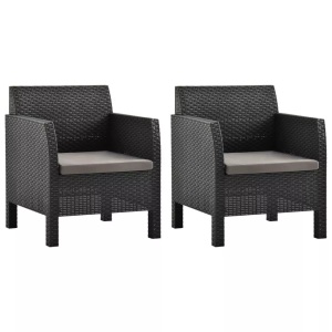 vidaXL, vidaXL Gartenstühle mit Kissen 2 Stk. PP Anthrazit, vidaXL Gartenstühle mit Kissen 2 Stk. PP Rattan Anthrazit