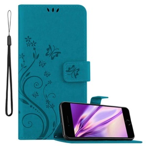 Cadorabo, Hülle für Apple iPhone 7 / 7S / 8 / SE 2020 Blumen Design Magnetverschluss, Cadorabo - Hülle für Apple iPhone 7 / 7S 8 SE 2020 Blumen Design Magnetverschluss, Blau
