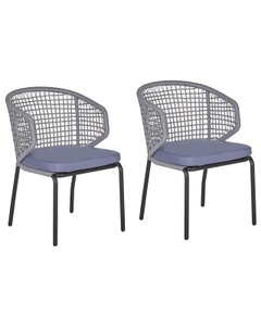 Beliani, Beliani Gartenstuhl Aluminium / Flechtschnur schwarz / grau Auflagen grau 2er Set Palmi, Beliani - Set mit 2 Stühlen und Sitzkissen aus Aluminium Modern PALMI, One Size, Taubengrau