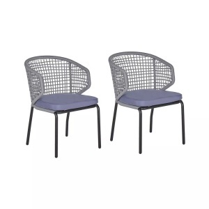 Beliani, Beliani Gartenstuhl Aluminium / Flechtschnur schwarz / grau Auflagen grau 2er Set Palmi, Beliani - Set mit 2 Stühlen und Sitzkissen aus Aluminium Modern PALMI, One Size, Taubengrau