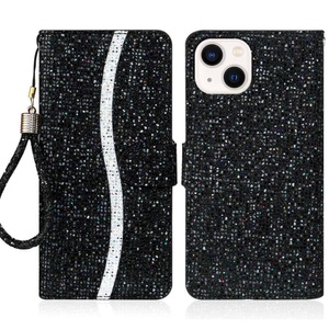 Apple, iPhone 14 - Glitter Leder Etui, Apple - iPhone 14 Glitter Leder Etui, Weiss Bunt