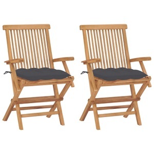 vidaXL, vidaXL Gartenstühle mit Anthrazit Kissen 2 Stk. Massivholz Teak