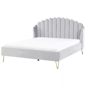 Beliani, Bett mit Lattenrost aus Samtstoff Retro AMBILLOU Bett mit Lattenrost aus Samtstoff Retro AMBILLOU, Beliani - Bett mit Lattenrost aus Samtstoff Retro AMBILLOU, 180x200 cm, Rauch